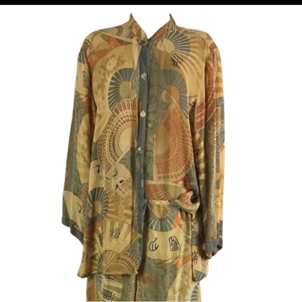 Citron Santa Monica Silk Asian Design Boho Blouse/Jacket - Picture 4 of 10